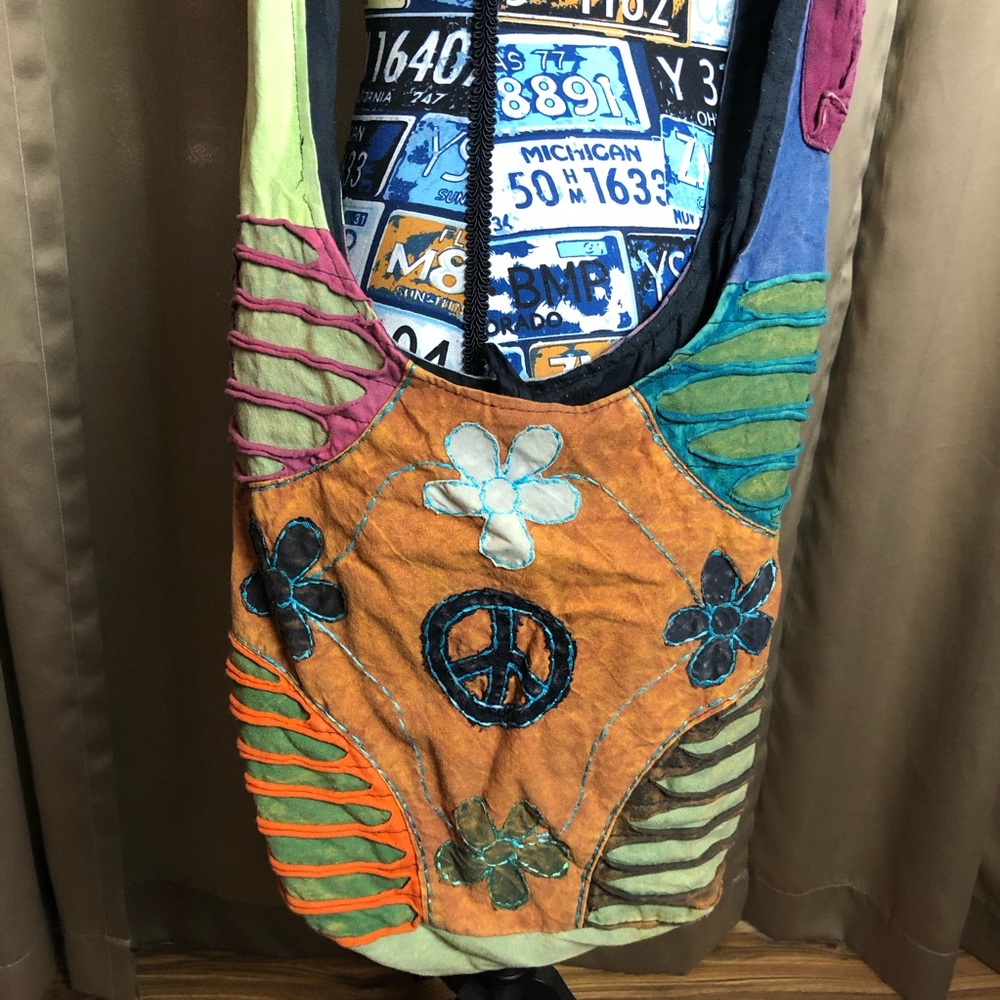 Rising International Hippy Boho Peace Sign and Flower Crossbody Purse